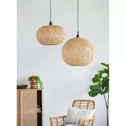 Natural Wide Woven Bamboo Globe Pendant Light