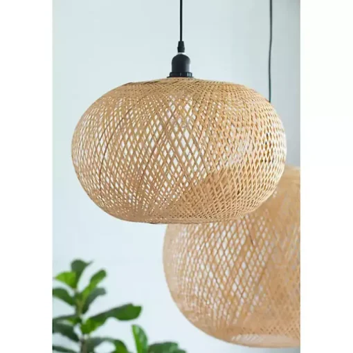 Natural Wide Woven Bamboo Globe Pendant Light