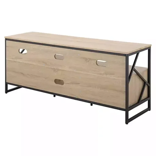 Natural Wood and Black Steel Media Stand