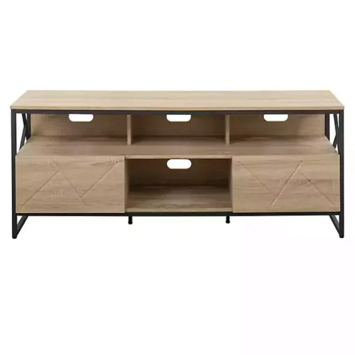Natural Wood and Black Steel Media Stand