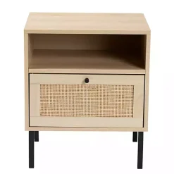 Natural Wood and Metal Storage Shelf Nightstand