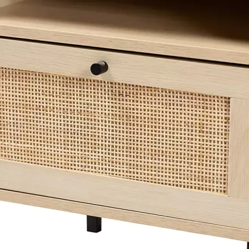 Natural Wood and Metal Storage Shelf Nightstand