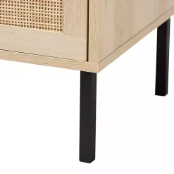Natural Wood and Metal Storage Shelf Nightstand