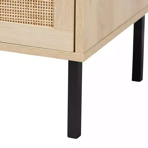 Natural Wood and Metal Storage Shelf Nightstand