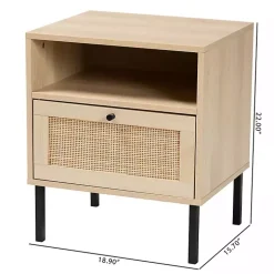 Natural Wood and Metal Storage Shelf Nightstand