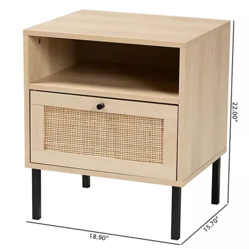 Natural Wood and Metal Storage Shelf Nightstand