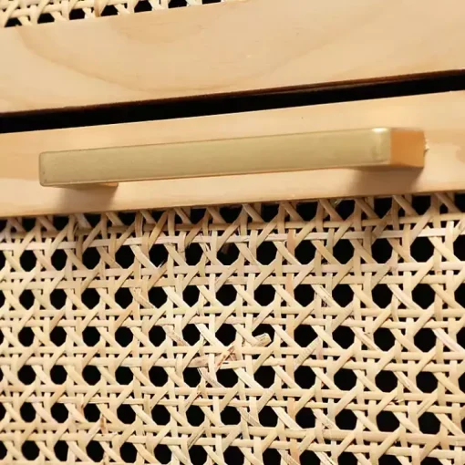 Natural Wood and Rattan 3-Drawer Chest