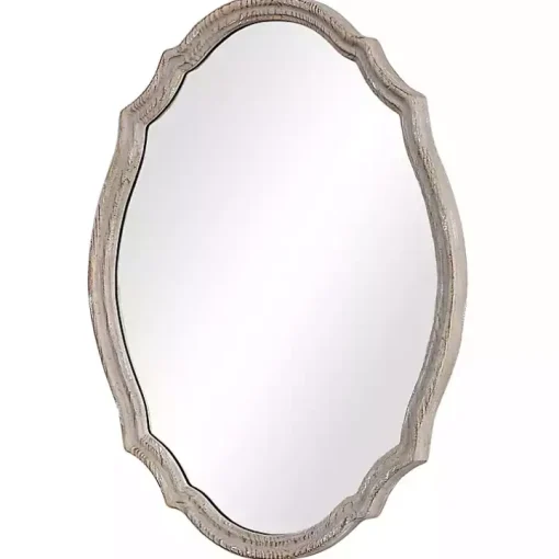 Natural Wood Distressed Curved Frame Mirror