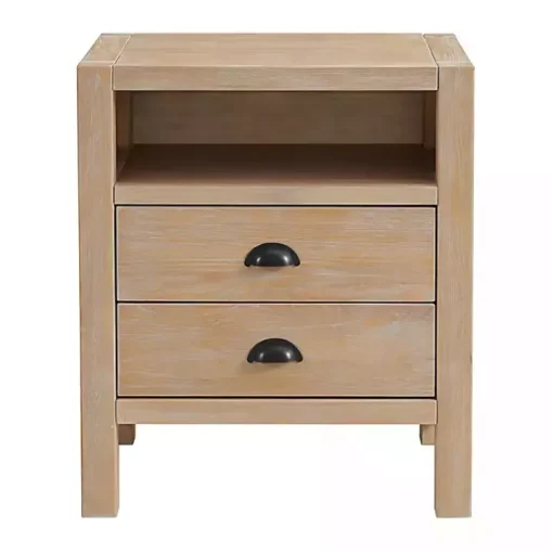 Natural Wood Grain Open Storage Nightstand