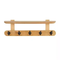 Natural Wood Wall Shelf with Hooks