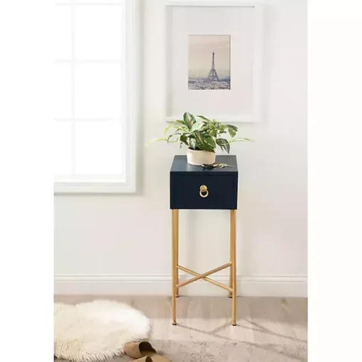 Navy Blue and Gold Glam Accent Table