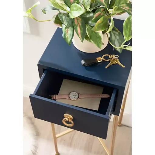 Navy Blue and Gold Glam Accent Table