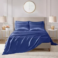 Navy Blue Satin 6-pc. California King Sheet Set