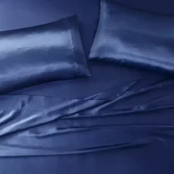Navy Blue Satin 6-pc. California King Sheet Set