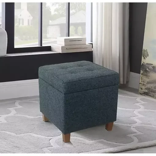 Navy Tufted Upholstered Storage Ottoman