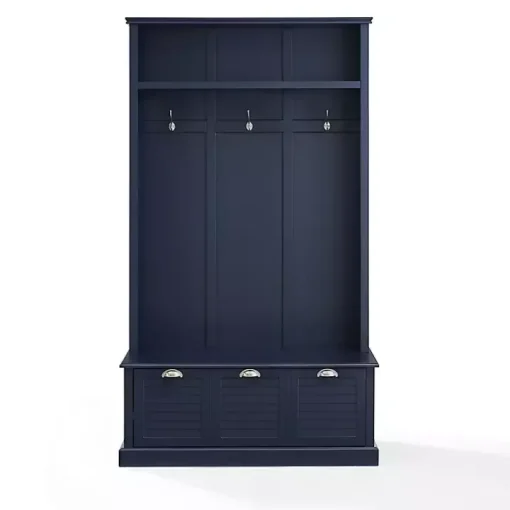 Navy Wood Storage Bench Hall Tree