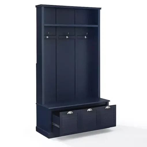 Navy Wood Storage Bench Hall Tree