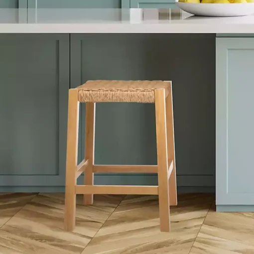 Newport Natural Wood and Rattan Counter Stool