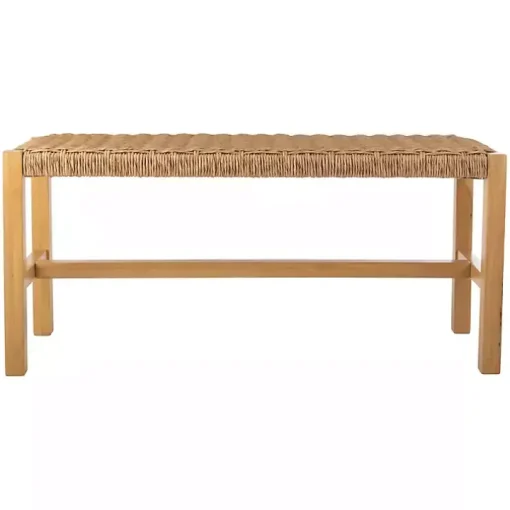 Newport Natural Wood and Rattan Bench