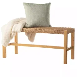 Newport Natural Wood and Rattan Bench