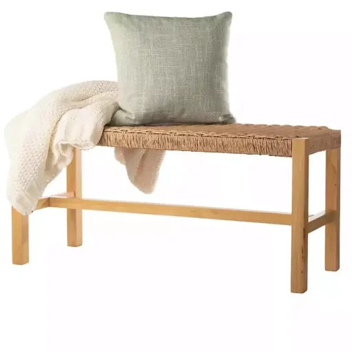 Newport Natural Wood and Rattan Bench