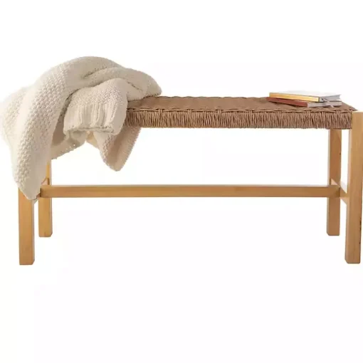 Newport Natural Wood and Rattan Bench