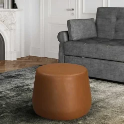 Newton Carmel Faux Leather Thimble Ottoman