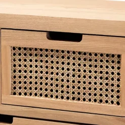 Oak and Rattan 4-Drawer Chest