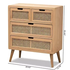 Oak and Rattan 4-Drawer Chest