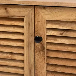 Oak 3-Door Slatted Shoe Storage Cabinet