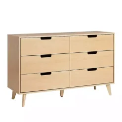 Oak Wood Simple Grooved Handle 6-Drawer Dresser