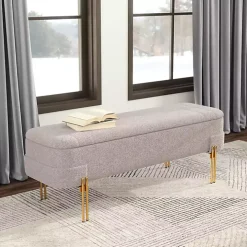 Oatmeal Shearling Upholstered Storage Bench