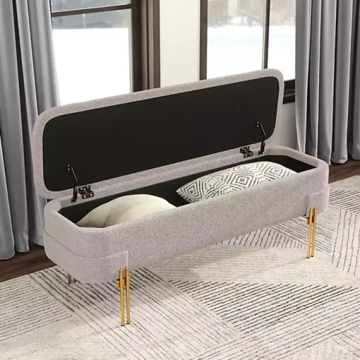 Oatmeal Shearling Upholstered Storage Bench