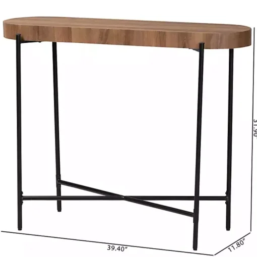 Oval Light Brown Wood X Base Console Table