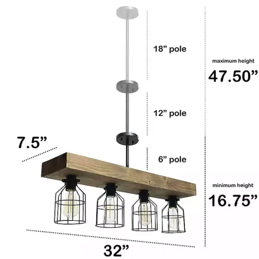Restored Wood 4-Light Pendant Light