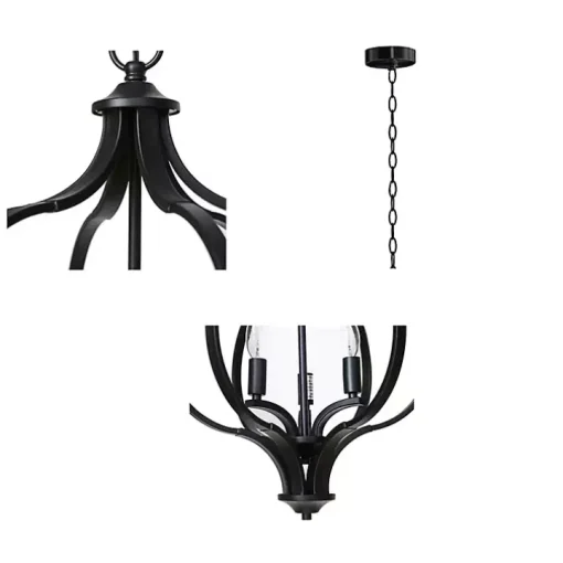 Round Black Iron Ornate Pendant Light