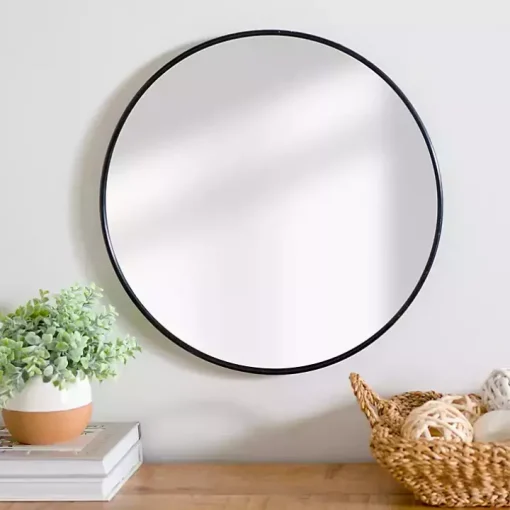 Round Black Nouveau Linear Wall Mirror, 20 in.