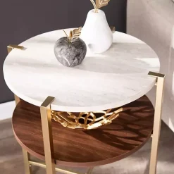 Round Gold 2-Tier Accent Table