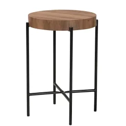 Round Light Brown Wood X Base Accent Table