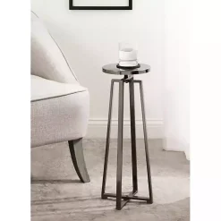 Round Zia Pewter Metal Accent Table