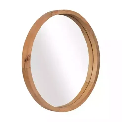 Rustic Brown Acacia Round Wall Mirror