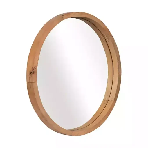 Rustic Brown Acacia Round Wall Mirror