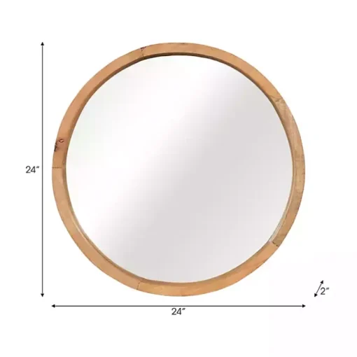 Rustic Brown Acacia Round Wall Mirror
