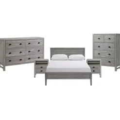 Rustic Smoke Gray Wood Panel Full Bed Frame