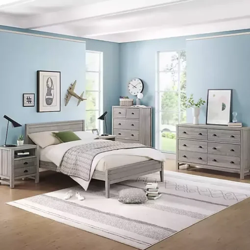 Rustic Smoke Gray Wood Panel Full Bed Frame