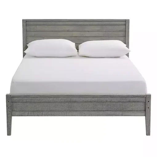 Rustic Smoke Gray Wood Panel Full Bed Frame