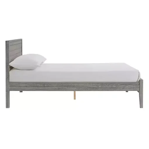 Rustic Smoke Gray Wood Panel Full Bed Frame