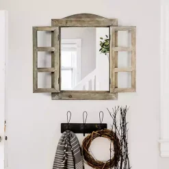 Rustic Wooden Dual Window Shutter Wall Mirror