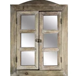 Rustic Wooden Dual Window Shutter Wall Mirror