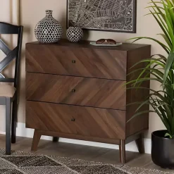 Sabrina Walnut Wood 3-Drawer Chest